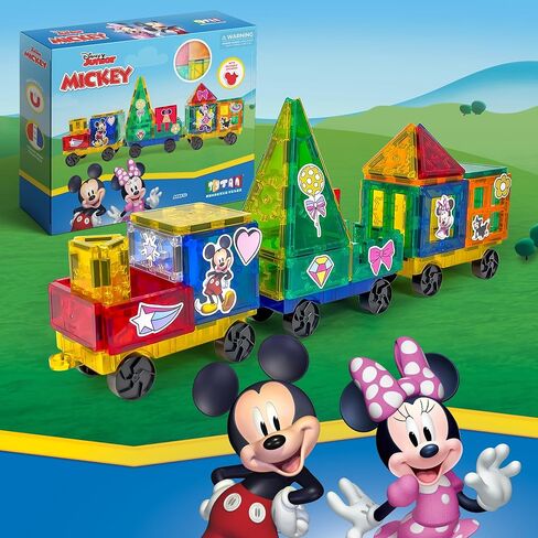 Tytan Tiles مرخص رسميًا من Disney Junior Mickey Train Magnetic Tiles 41 قطعة ، ومصنفات تعليمية قوية/Steam ، واللعب الهندسي الإبداعي ، والتعرف على الأنماط ، Ages 3 Plus in Kuwait