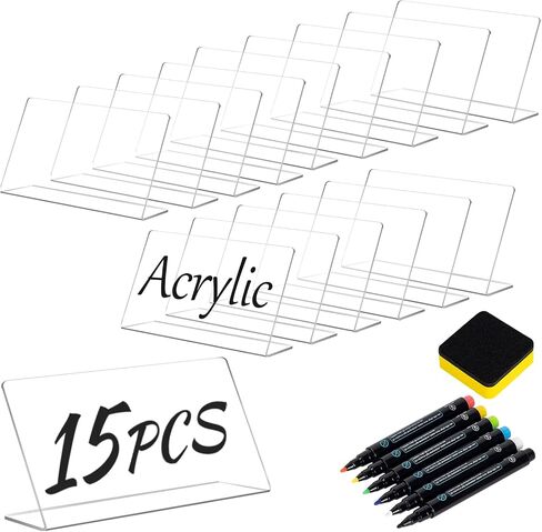 15 Pcs Acrylic Mini Chalkboard Labels for Food, 5X3 Inch Food Label Table Sign Cards, Mini Chalkboard Labels, Reusable Buffet Displays, Bright White, Includes 6 Liquid Chalk Markers in Saudi Arabia