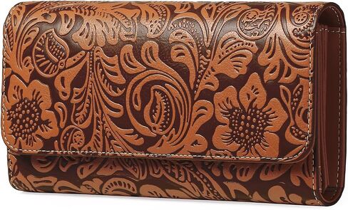 محفظة Goiacii Women's Rfid حجب Long Clutch Ladies Presh Vegen Leather Leather Groused Plower Brown in Kuwait