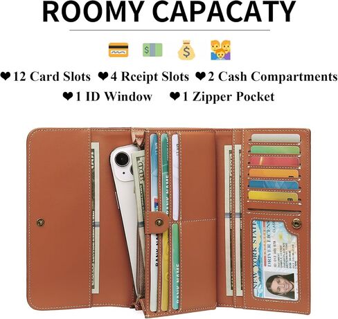 محفظة Goiacii Women's Rfid حجب Long Clutch Ladies Presh Vegen Leather Leather Groused Plower Brown in Kuwait