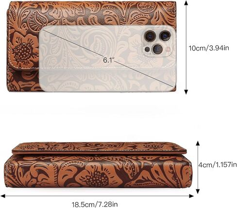 محفظة Goiacii Women's Rfid حجب Long Clutch Ladies Presh Vegen Leather Leather Groused Plower Brown in Kuwait