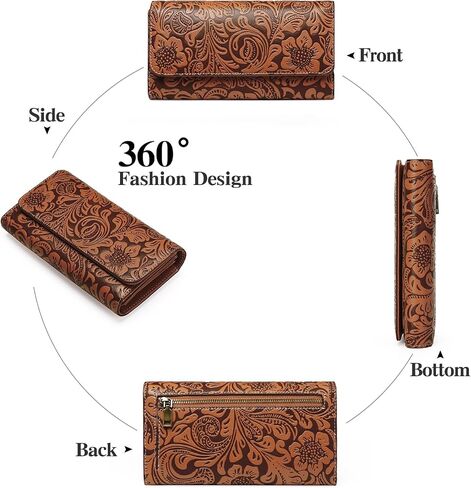 محفظة Goiacii Women's Rfid حجب Long Clutch Ladies Presh Vegen Leather Leather Groused Plower Brown in Kuwait