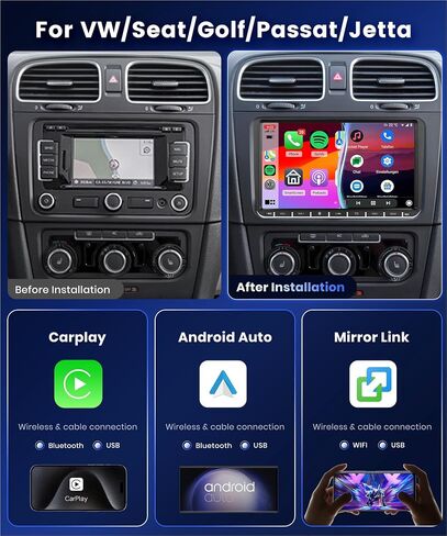 2G+64G Android Car Stereo with Wireless Apple CarPlay Android Auto for VW Passat Jetta Golf TOURAN SEAT, Podofo 9" HD Touchscreen Bluetooth Radio with Two USB GPS WiFi HiFi Audio SWC Backup Camera in Saudi Arabia