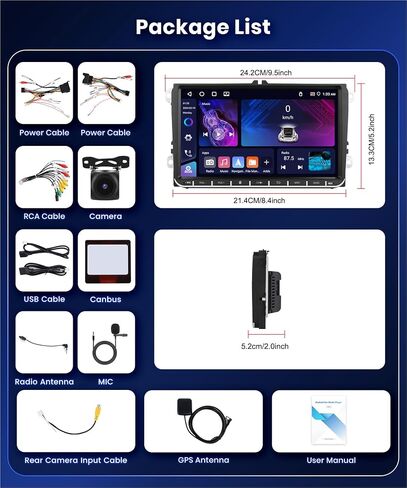 2G+64G Android Car Stereo with Wireless Apple CarPlay Android Auto for VW Passat Jetta Golf TOURAN SEAT, Podofo 9" HD Touchscreen Bluetooth Radio with Two USB GPS WiFi HiFi Audio SWC Backup Camera in Saudi Arabia