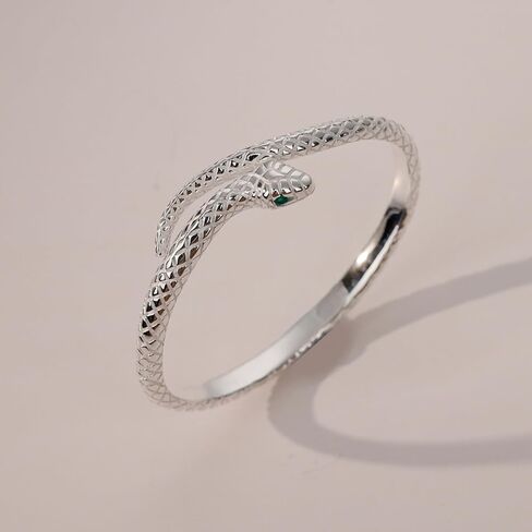 GIGB PBDK Silver Snake سوار الكفة المفتوح للنساء ، شخصية هدايا مجوهرات الراين الخضراء الرقيب ، أساور عيد الهالوين الفريدة من نوعها in Saudi Arabia