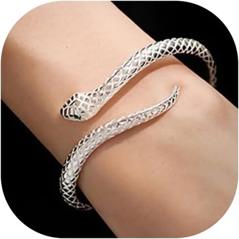 GIGB PBDK Silver Snake سوار الكفة المفتوح للنساء ، شخصية هدايا مجوهرات الراين الخضراء الرقيب ، أساور عيد الهالوين الفريدة من نوعها in Saudi Arabia