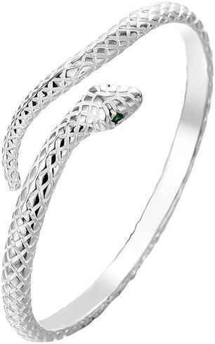 GIGB PBDK Silver Snake سوار الكفة المفتوح للنساء ، شخصية هدايا مجوهرات الراين الخضراء الرقيب ، أساور عيد الهالوين الفريدة من نوعها in Saudi Arabia