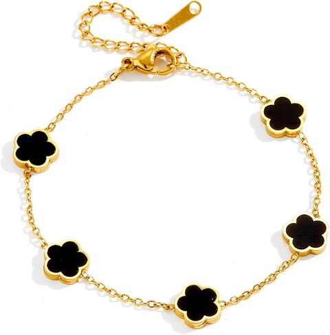 18k Gold Plated Clover Bracelet for Women, Flower Bracelets for Women, Adjustable Gold Lucky Bracelet for Women in Saudi Arabia