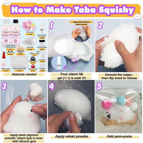 Taba Squishy Maker 2 Hamster Silicone Molds+Gel+Kits Fufu Squish Making Pack in Kuwait