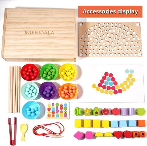 Wooden peg Board Bead Game-Counting and Color Sorting Toys,Montessori Toys for 3 4 5 Years Old， Preschool Kindergarten Learning Activities,Fine Motor Math Skills Toys for Boys and Girls in Saudi Arabia