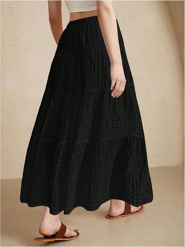 Women's Tiered Ruffle Hem Skirt Elastic Waist Flowy Maxi Beach Vacation Skirts in Saudi Arabia