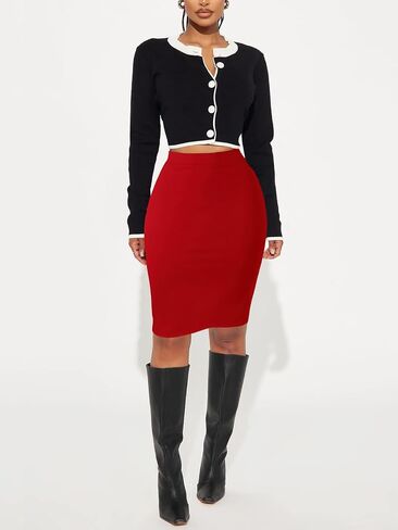 Women's Knee Length Pencil Skirt - High Waisted Leopard Cheetah Print Bodycon Summer Casual Tight Work Skirts in Saudi Arabia