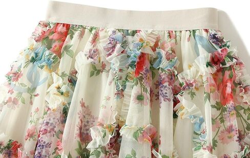تول تول الزهور النسائية طبقات طرفية Flowy Fairy Midi Skirt High Weist Tutu A-Line Mashion Renaissance Skirt in Kuwait