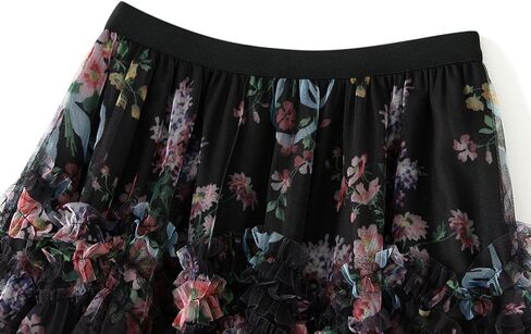 تول تول الزهور النسائية طبقات طرفية Flowy Fairy Midi Skirt High Weist Tutu A-Line Mashion Renaissance Skirt in Kuwait