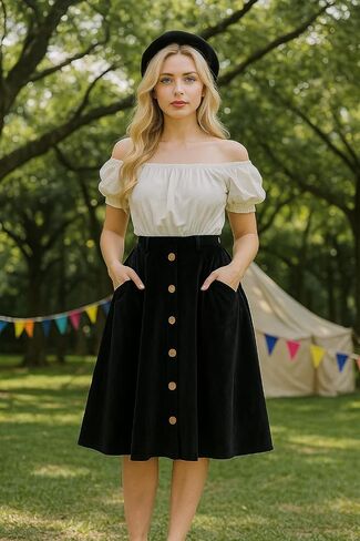 ThePirateDressing Women's Vintage Retro 1950s Velvet High Waist A-Line Flared Midi Skirt with Pockets in Saudi Arabia
