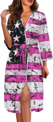 Womens Robe with Waist Belt Sleepwear Soft Long Sleeve Nightgowns for Women Casual Calf Length Nightwear in Saudi Arabia