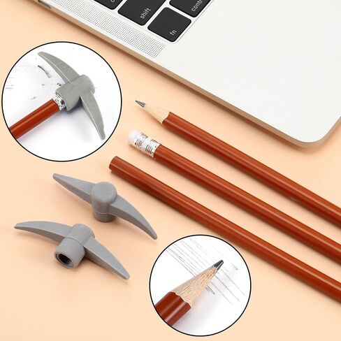 Chinco 24 Pieces Pickaxe Pencils Eraser Set Funny Eraser Topper Pencils Bulk with Axe Shape Erase for Students Gifts in Kuwait