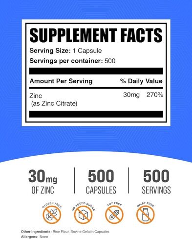 BulkSupplements.com كبسولات سيترات الزنك - مكملات الزنك، الزنك 30 ملغ، كبسولات الزنك - مكملات دعم المناعة، خالية من الغلوتين، كبسولة واحدة لكل وجبة، 240 كبسولة (عبوة من 1) in Saudi Arabia