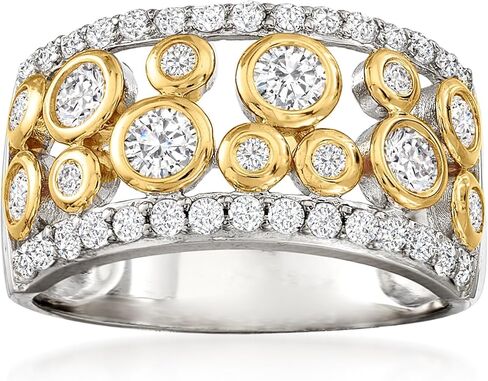 Ross-Simons 1.06 ct. t.w. CZ Open-Space Bubble Ring in 2-Tone Sterling Silver in Saudi Arabia