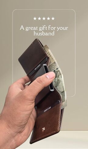 Leather Wallet for Men 8 Card Slots, Pop-up Button & Push Lock System Trifold Leather Wallet with RFID Blocking. in Saudi Arabia