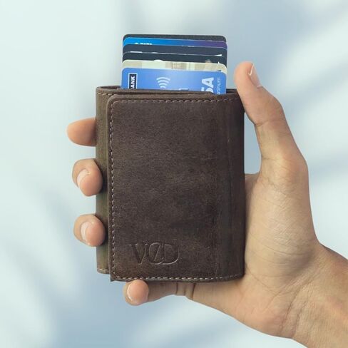 Leather Wallet for Men 8 Card Slots, Pop-up Button & Push Lock System Trifold Leather Wallet with RFID Blocking. in Saudi Arabia