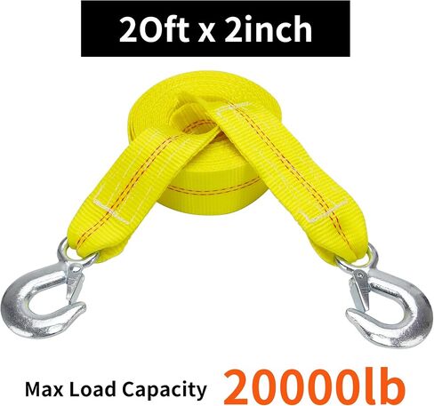حزام السحب مع السنانير 2 بوصة × 20 قدمًا ، 20،000 رطل الحبل السحب - أحزمة سحب الطوارئ الشاقة للسيارات والسيارات والشاحنات ، مركزية ، من أجل الانتعاش على جانب الطريق ، وليس للتعافي على الطرق الوعرة in Kuwait