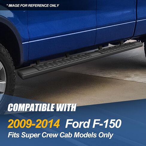 لوحات تشغيل مسطحة من سلالة السيارات متوافقة مع 2009-2014 Ford F-150 Super Crew Cab ، قضبان Nerf Step Step Step Aluminium ، قضبان خطوة 6 بوصات ، مسحوق أسود مغلف in Kuwait
