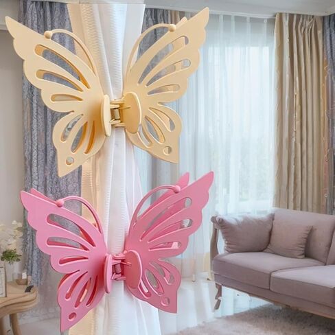 Lovely Pink Butterfly Curtain Tiebacks 2Pcs - SiegYma Cute Girlie Bedroom Curtain Holdbacks, Decorative Drapery Clips, Wall-Friendly Bow Tiebacks for Drapes (Pink) in Kuwait