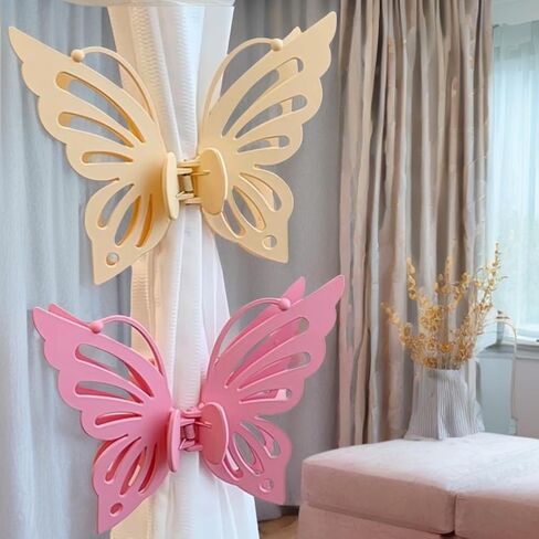 Lovely Pink Butterfly Curtain Tiebacks 2Pcs - SiegYma Cute Girlie Bedroom Curtain Holdbacks, Decorative Drapery Clips, Wall-Friendly Bow Tiebacks for Drapes (Pink) in Kuwait