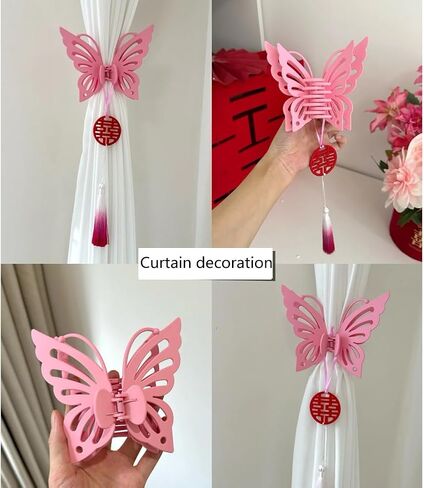 Lovely Pink Butterfly Curtain Tiebacks 2Pcs - SiegYma Cute Girlie Bedroom Curtain Holdbacks, Decorative Drapery Clips, Wall-Friendly Bow Tiebacks for Drapes (Pink) in Kuwait