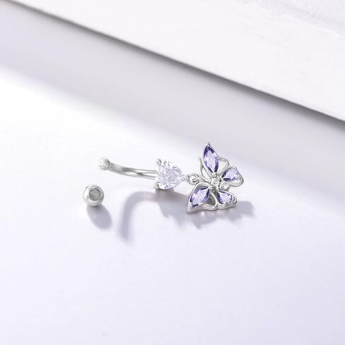 14G Butterfly Belly Button Ring 925 Sterling Silver Pink Dangling Belly Rings Hypoallergenic Navel Piercing Jewelry Body Navel Rings Gifts for Women in Saudi Arabia