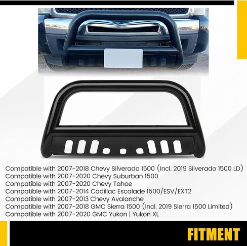 kuafu 3 "بار الصدمات الأمامية مع صفيحة متماسكة متوافقة مع 2007-2020 Chevy Silverado GMC Sierra Black Tubing Brush Guard الأمامي المصد شواء Grille Protector Bar in Saudi Arabia