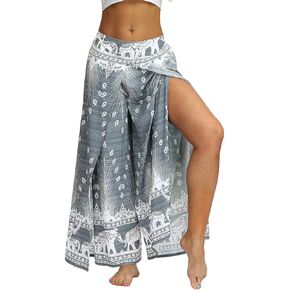 Womens Boho Print Slit Wide Leg Pants Causal Hippie Bohemian Palazzo Pants Workout Yoga Pants Summer Beach Pants