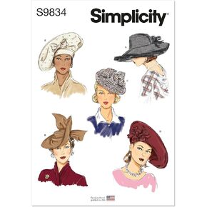 Simplicity Misses' 1930's and 1940's Vintage Style Hats Sewing Pattern Kit, Design Code S9834, One Size, Multicolor