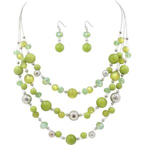 Illusion Wired Beads Necklaces Set 3 Layered Colorful Beaded Statement Necklaces Bohemian Western Jewelry Handmade Choker Necklace and Earrings Set for Holiday Gifts
