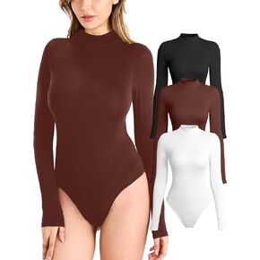 Bodysuits for Women Long Sleeve 3 Pack, Body Suit Mock Turtle Neck, Womens Bodysuit Double Lined Sexy Basic Tops