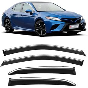 واقيات النافذة الجانبية من VEHICODE واقيات المطر لسيارة Toyota Camry 2018-2023 2022 2021 2020 2019، مظلة الرياح مع حواف من الكروم وإكسسوارات السيارة الخارجية (4 عبوات) in Kuwait