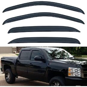 Set of 4 Front+Rear Smoke Sun/Rain Guard Outside Mount Tape-On Acrylic Window Visors Compatible with 07-14 Avalanche Suburban Yukon XL Silverado Sierra 1500 2500 3500 HD Crew Cab