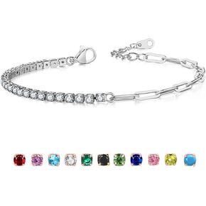 18K Gold Plated Bracelet for Women, Tennis Chain Bracelets 2.5mm/4mm Cubic Zirconia Birthstone Thin Paperclip Charm Ankle Link Adjustable Gifts Ladies/Girlfriend/Daughter from Mom