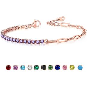 18K Gold Plated Bracelet for Women, Tennis Chain Bracelets 2.5mm/4mm Cubic Zirconia Birthstone Thin Paperclip Charm Ankle Link Adjustable Gifts Ladies/Girlfriend/Daughter from Mom