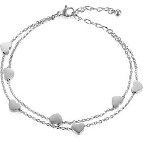 Cupimatch Women Stainless Steel Heart Love Charm Bracelet, Adjustable Wrist Link Chain