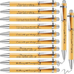 Fumete 10 Pack Bible Verse Bamboo Retractable Ballpoint Pens Christian Pens Inspirational Bible Verse Ballpoint Pens with Black ink Pen for Journal Writing Office Supplies Religious Gift Men Women