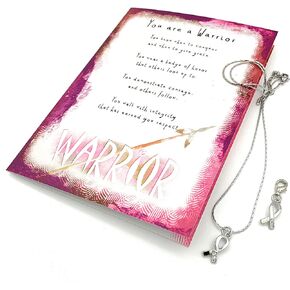 Smiling Wisdom - Pink Warrior Strong Brave Courage Greeting Card and BCA Breast Cancer Survivor Ribbon Necklace and Charm - Women (Silver Ribbon)