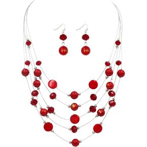 قلادة متعددة الطبقات من الخرز للنساء مع غلاف ملون مصنوع يدويًا من بوهو الفيروزي والأخضر والأحمر والحجر الأنيق قلادة الوهم زي هدايا المجوهرات العصرية للنساء الغربيات والفتيات المراهقات in Kuwait