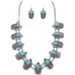 Rosemarie & Jubalee Women's Unique South Western Turquoise Howlite Squash Blossom Necklace Earrings Set, 27"-30" with 3" Extension in Kuwait