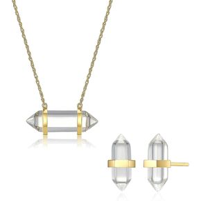 MORGAN & PAIGE Healing Crystal White Quartz Stud Earrings and Necklace Chakra for Women