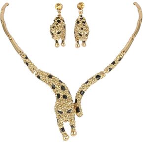 EVER FAITH Women's Austrian Crystal Enamel Leopard Necklace Earrings Set for Sister, Daughter
