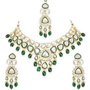 I Jewels Gold Plated Indian Wedding Bollywood Pearl Kundan Necklace Jewellery Set With Earring Maang Tikka Set For Women And Girls