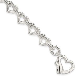 925 Sterling Silver 7.5 Inch Heart Link Chain Charm Bracelet Fancy Love Fine Jewelry For Women Gifts For Her