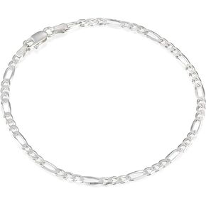 Italian Made 925 Sterling Silver Figaro Bracelet, 8 Inches